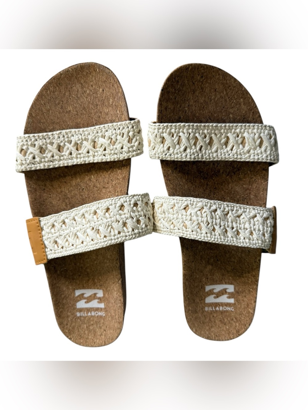 BILLABONG cream crochet double-strap cork slide sandals Size 7